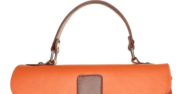 Dámská oranžová kabelka Made in Italia s hnědými detaily
