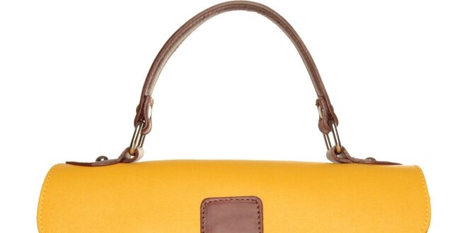 Dámská kanárkově žlutá kabelka Made in Italia s hnědými detaily