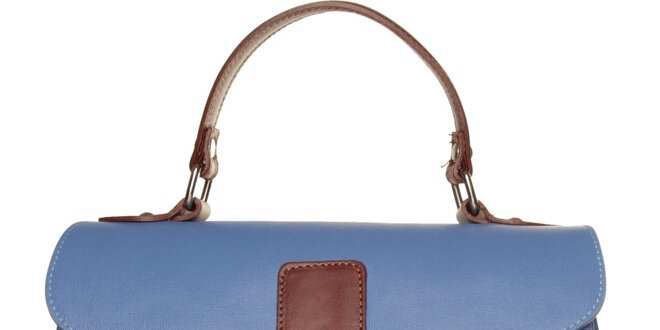 Dámská pastelově modrá kabelka Made in Italia s hnědými detaily