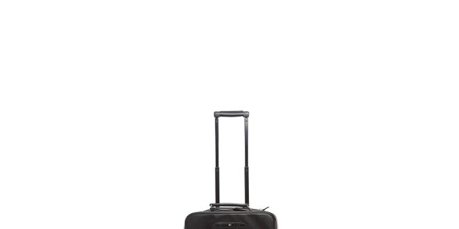Černý kožený cestovní kufr na kolečkách Tommy Hilfiger