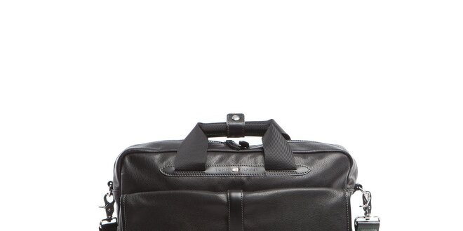 Černá kožená taška na notebook Tommy Hilfiger