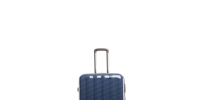 Lesklý modrý cestovní kufr na kolečkách Tommy Hilfiger