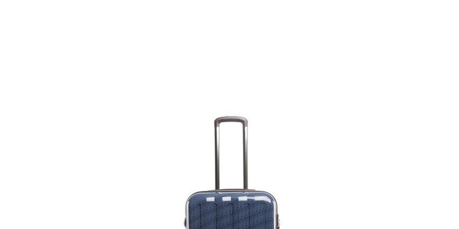 Lesklý modrý cestovní kufr na kolečkách Tommy Hilfiger