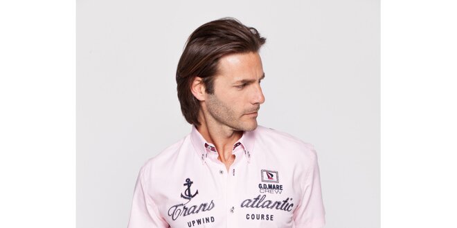 Pánská světle růžová košile Giorgio di Mare s výšivkami