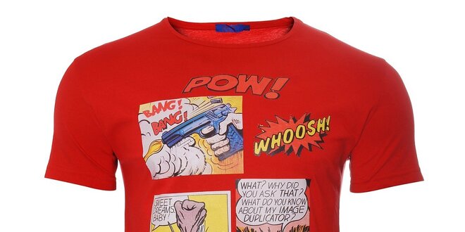 Pánské červené tričko Free Wave s komiksovým potiskem