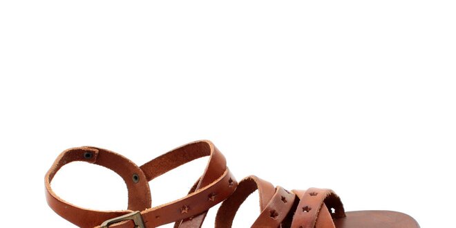Dámské oranžovo-hnědé kožené sandálky s hvězdičkami Bagatt