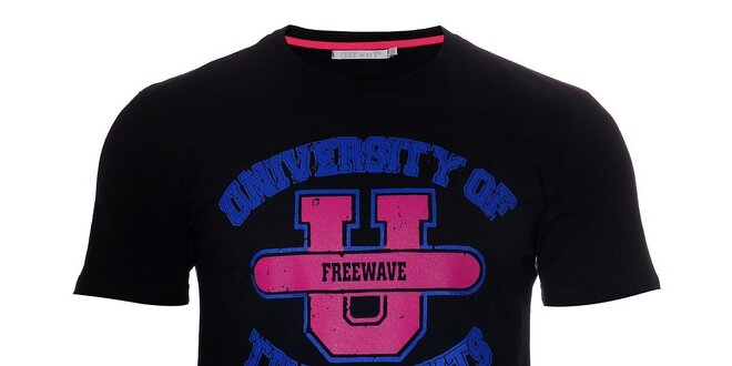 Pánské černé tričko Free Wave s barevným potiskem