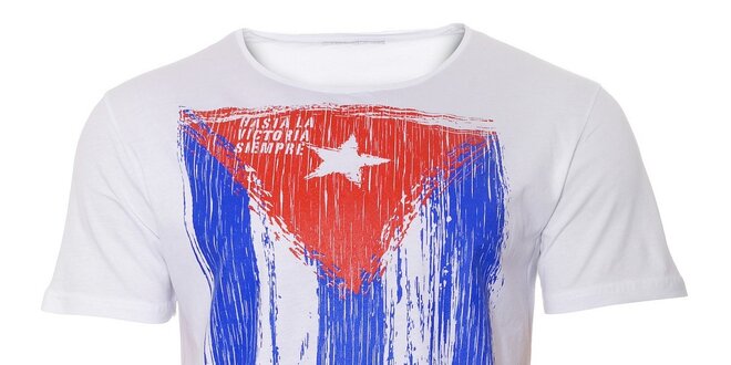 Pánské bílé tričko Free Wave s kubánskou vlajkou