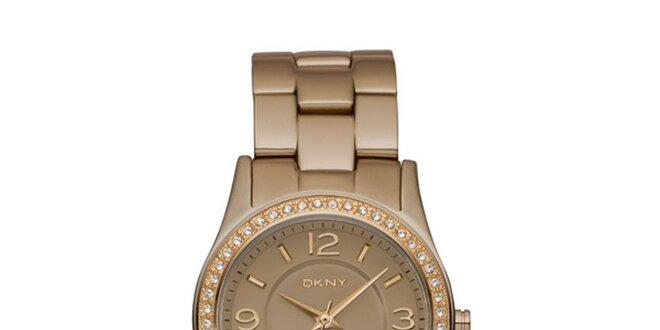 Dámské hnědozlaté hodinky DKNY s kamínky