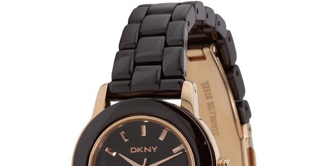 Dámské hnědo-zlaté keramické hodinky DKNY