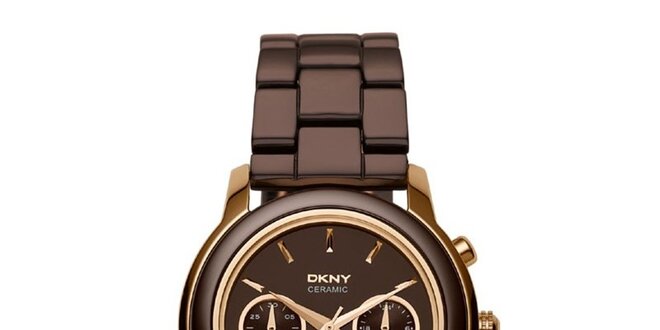 Dámské hnědo-zlaté keramické hodinky DKNY