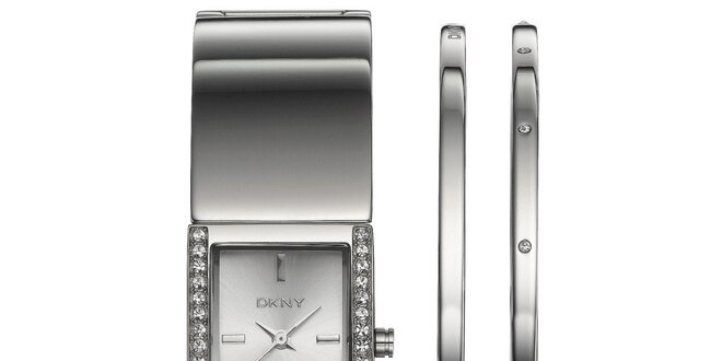 Sada dámských ocelových hodinek DKNY a náušnic