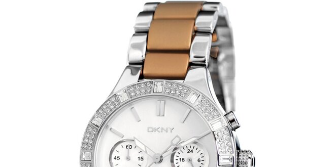 Dámské hnědo-stříbrné hodinky DKNY s kamínky