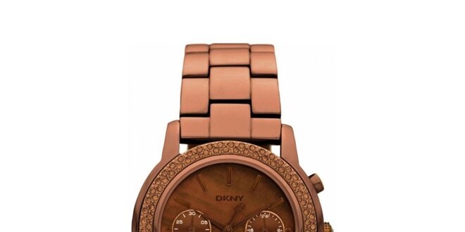 Dámské hnědé ocelové hodinky DKNY s kamínky