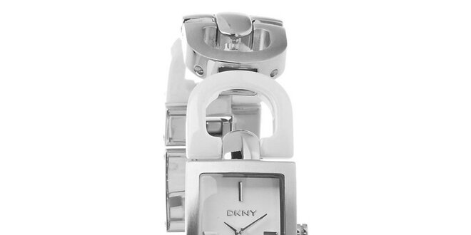 Dámské stříbrné ocelové hodinky DKNY s bílými keramickými detaily