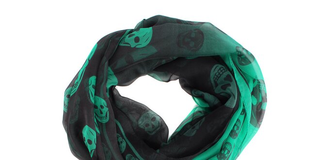 Dámský černo-zelený hedvábný šál