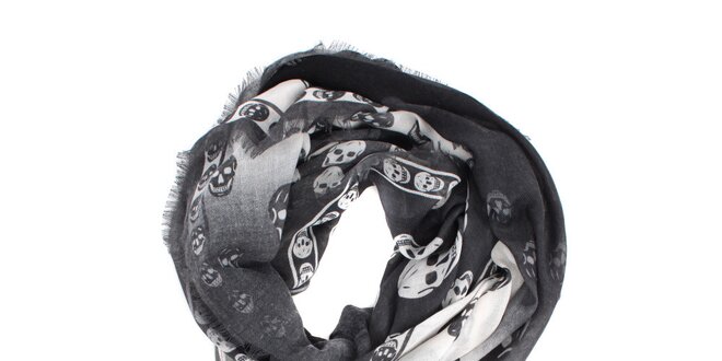 Dámský černo-bílý kašmírový šál Alexander McQueen s lebkami