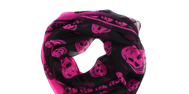 Dámský růžovo-černý hedvábný šál