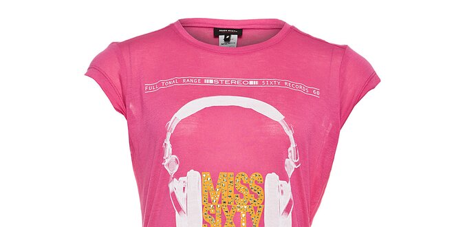 Dámské růžové tričko Miss Sixty s barevným potiskem a zlatými flitry