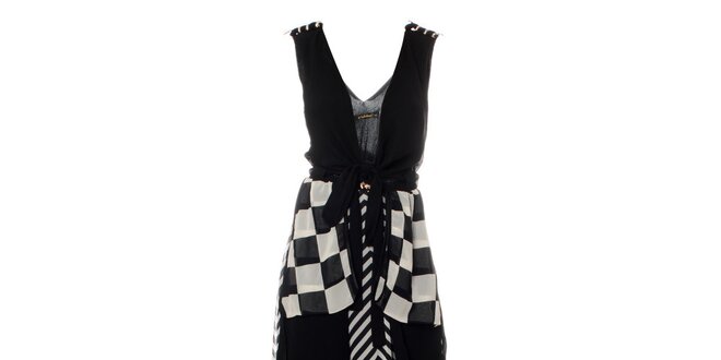 Dámské černo-bílé maxi šaty s šachovnicovými cípy Via Bellucci