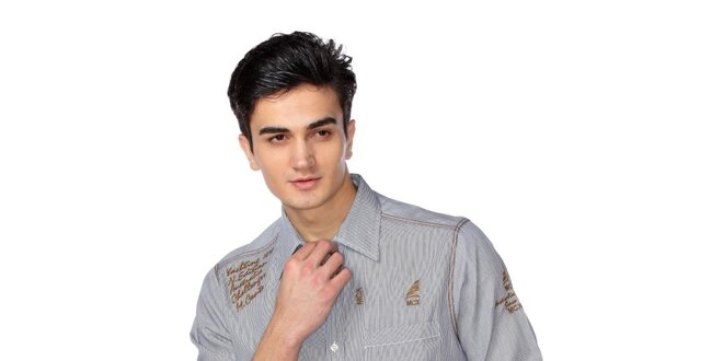Pánská jemně proužkovaná košile s hnědými detaily M. Conte