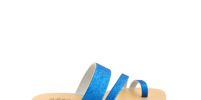 Dámské modré kožené pantofle Pelledoca se třpytkami