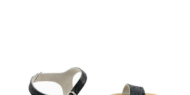 Dámské černé kožené sandály Pelledoca se třpytkami