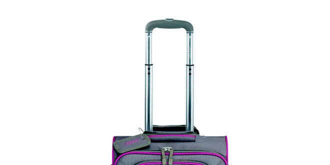 Šedo-hnědý malý kufr na kolečkách s růžovými lemy Esprit