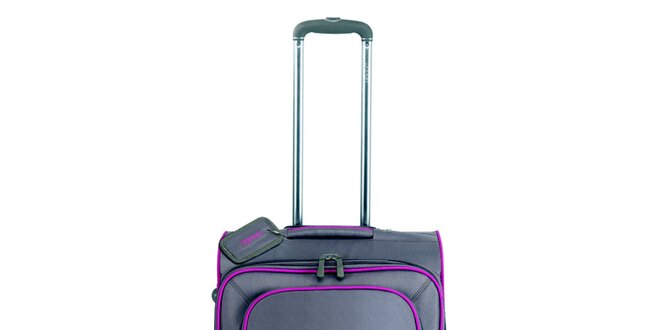 Šedo-hnědý  středně velký kufr na kolečkách  a růžovými lemy Esprit