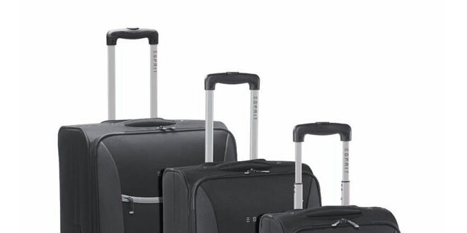 Černo-šedý set tří kufrů na kolečkách Esprit