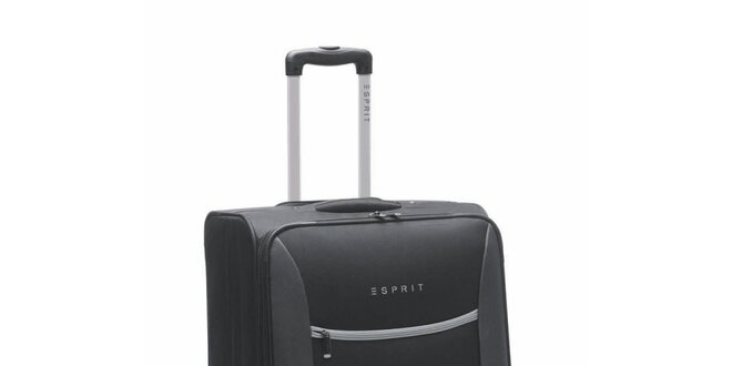 Černo-šedý velký kufr na kolečkách Esprit