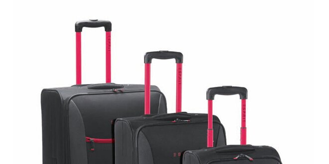Černo-růžový set tří kufrů na kolečkách Esprit