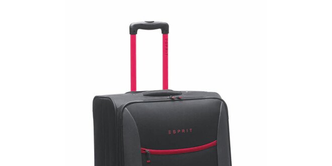 Černo-růžový velký kufr na kolečkách Esprit