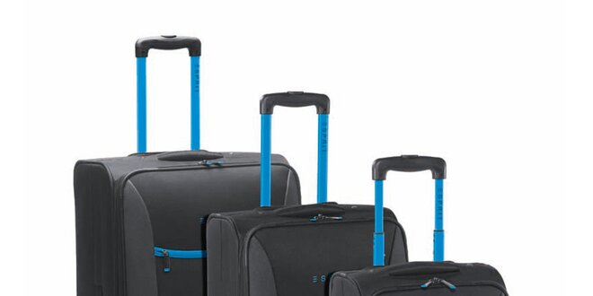 Černo-tyrkysový set tří kufrů na kolečkách Esprit