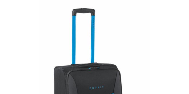 Černo-tyrkysový  středně velký kufr na kolečkách Esprit