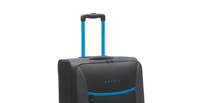 Černo-tyrkysový velký kufr na kolečkách Esprit