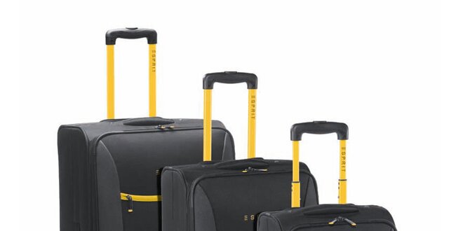 Černo-žlutý set tří kufrů na kolečkách Esprit