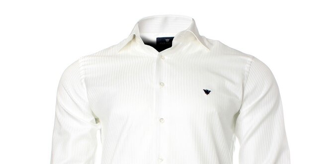 Pánská bílá košile s dlouhým rukávem a proužkem Caramelo