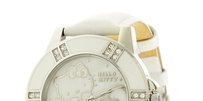 Dámské analogové bílo-růžové hodinky s koženým páskem Hello Kitty