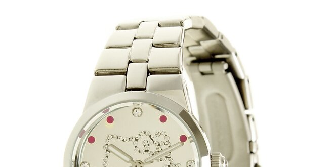 Stříbrné dívčí analogové ocelové hodinky se skleněnými krystaly Hello Kitty