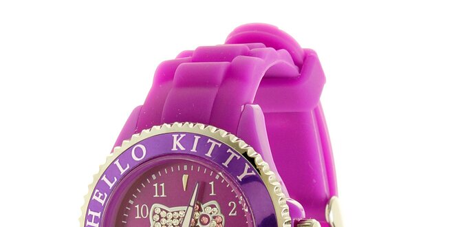 Dívčí fialové hodinky s krystaly Hello Kitty
