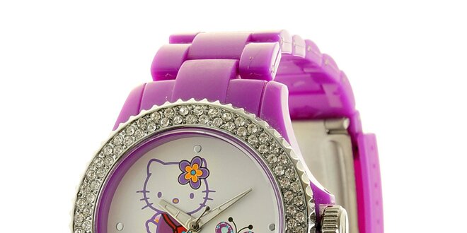 Dívčí fialové hodinky s krystaly Hello Kitty