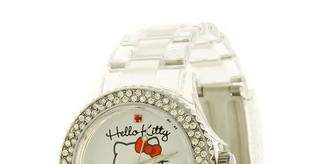 Dívčí bílé hodinky s krystaly Hello Kitty