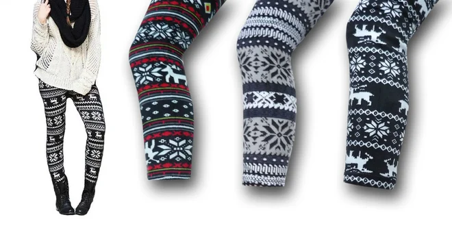Hřejivé legíny s kožíškem a norským vzorem