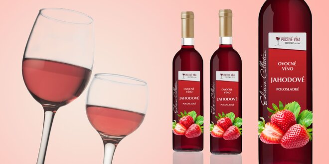 6 lahví polosladkého jahodového vína ze Slovenska