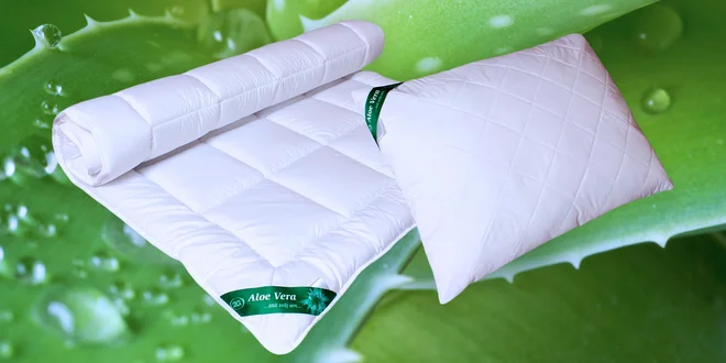 Letní i celoroční přikrývky a polštáře s Aloe Vera
