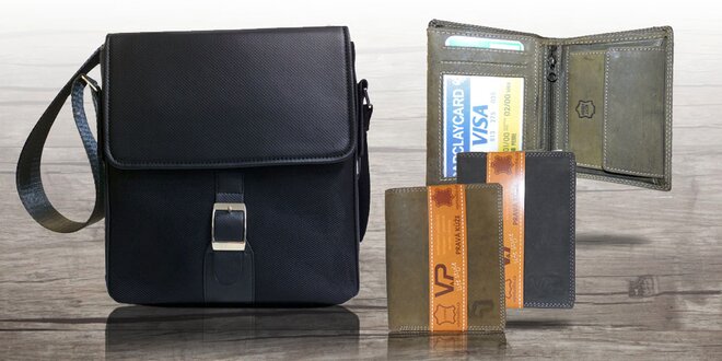 Elegantní set pánské tašky a kožené peněženky