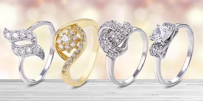 Rhodiované prsteny Zirconia Delicate se třpytivými zirkony