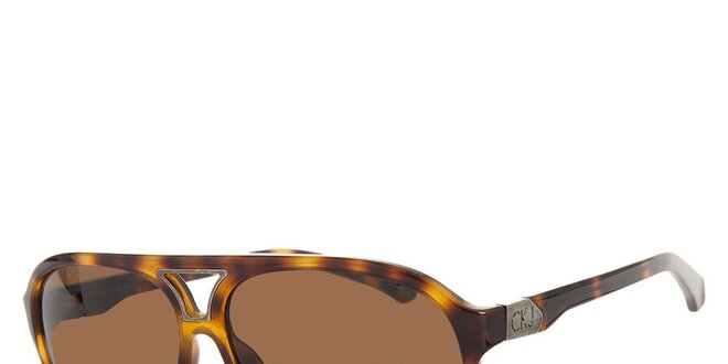 Pánské jantarové žíhané sluneční brýle Calvin Klein s hnědými skly