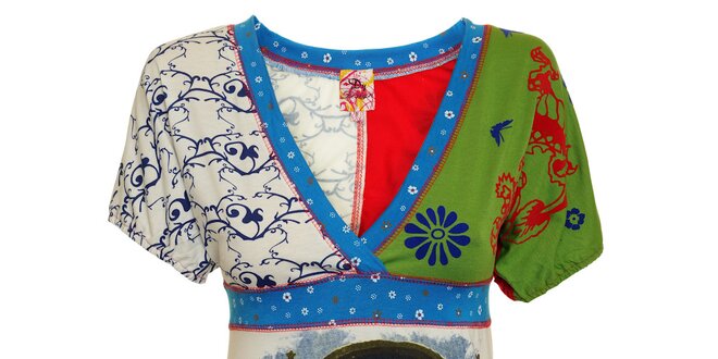 Dámské pestré triko s plechovkami a květinami Dislay DY Design